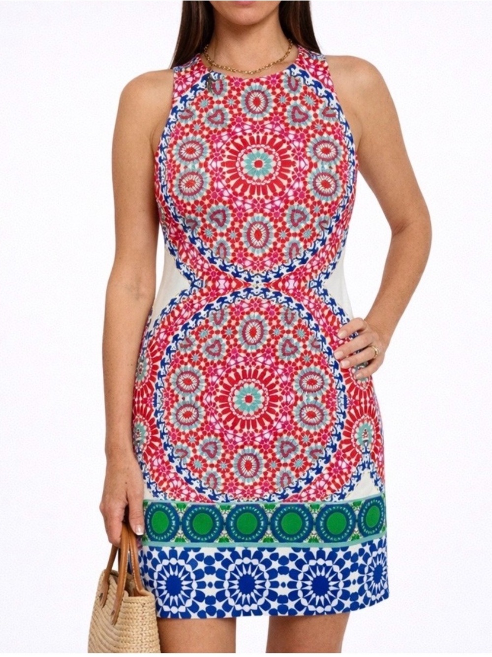London Times Mandala Medallion Print Sleeveless Cotton Sheath Dress Size 4